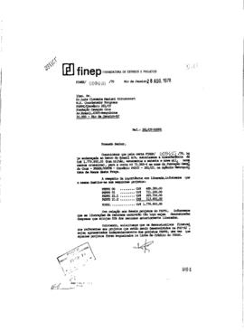 Carta para Luiz Clemente Mariani Bittencourt (coordenador do Peppe) avisando sobre verba extra do...