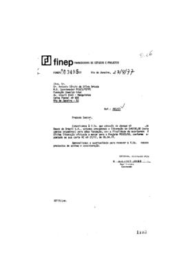 Carta de Sergio Eyer Joras (coordenador do departamento financeiro da Finep) para Antonio Sergio ...